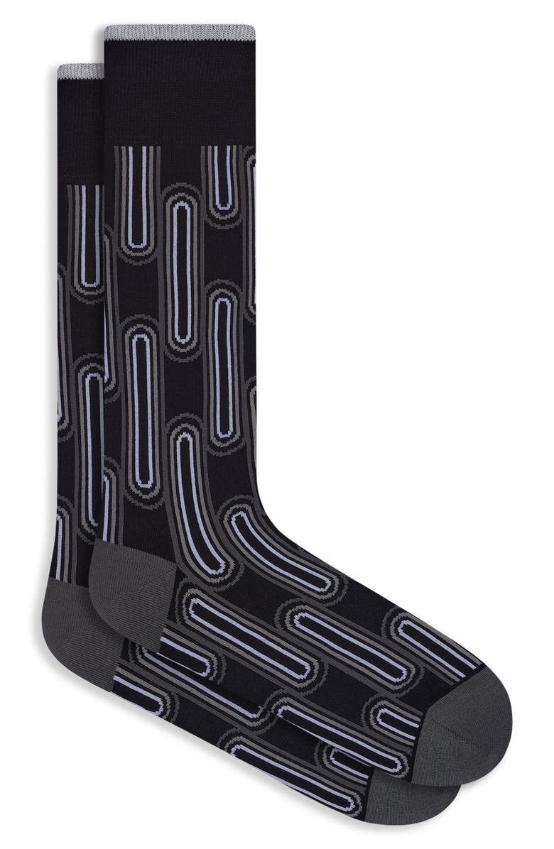 Bugatchi Link Pattern Mercerized Cotton Blend Dress Socks, Main, color, Black