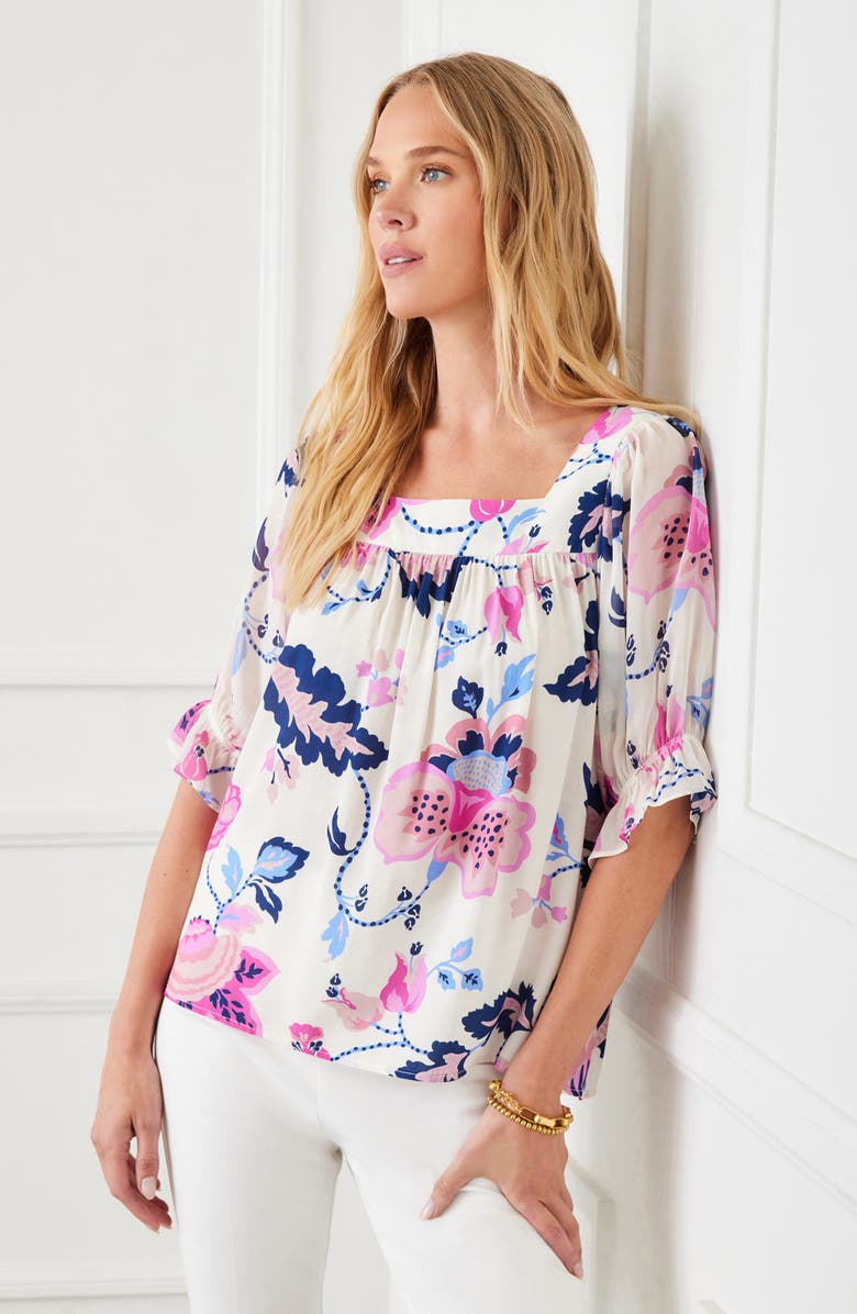 Karen Kane Print Ruffle Cuff Square Neck Top, Alternate, color,