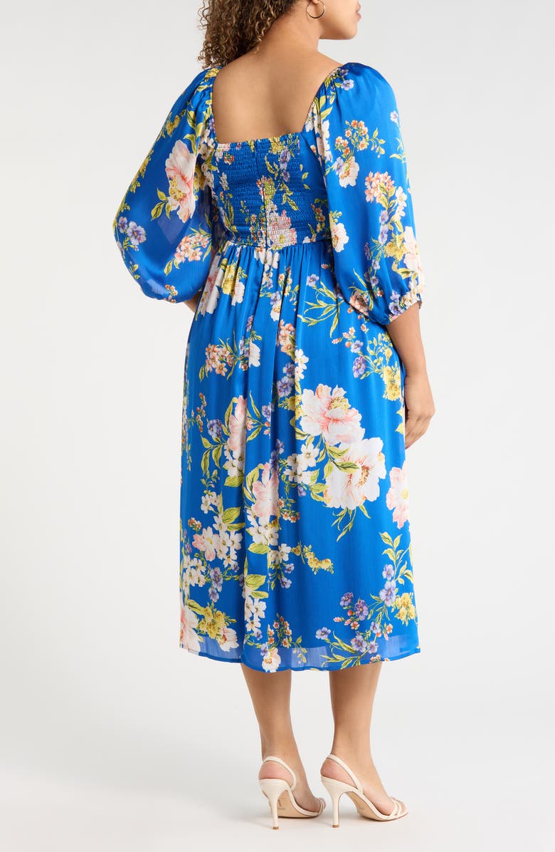 SUGARLIPS Solary Amaretto Metallic Floral Puff Sleeve Midi Dress, Alternate, color, Cobalt-Pink