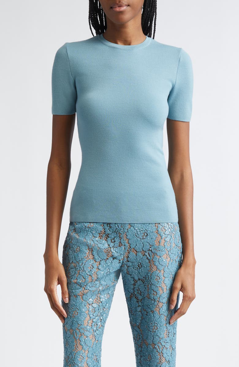 Michael Kors Collection Short Sleeve Cashmere Sweater, Main, color, Seaglass