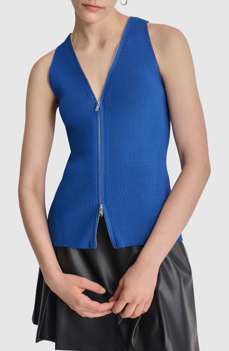 DKNY Front Zip Sweater Vest, Main, color, Lapis Blue