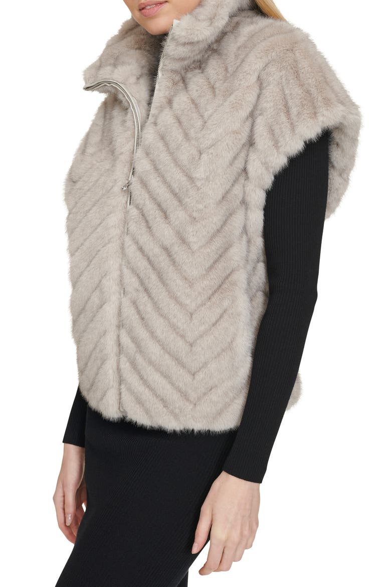 Chevron Faux Fur Vest, Alternate, color, GREY