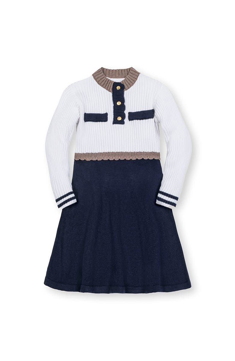 Hope & Henry Kids' Organic Mock Neck Henley Sweater Dress, Main, color, Soft White And Navy Colorblock