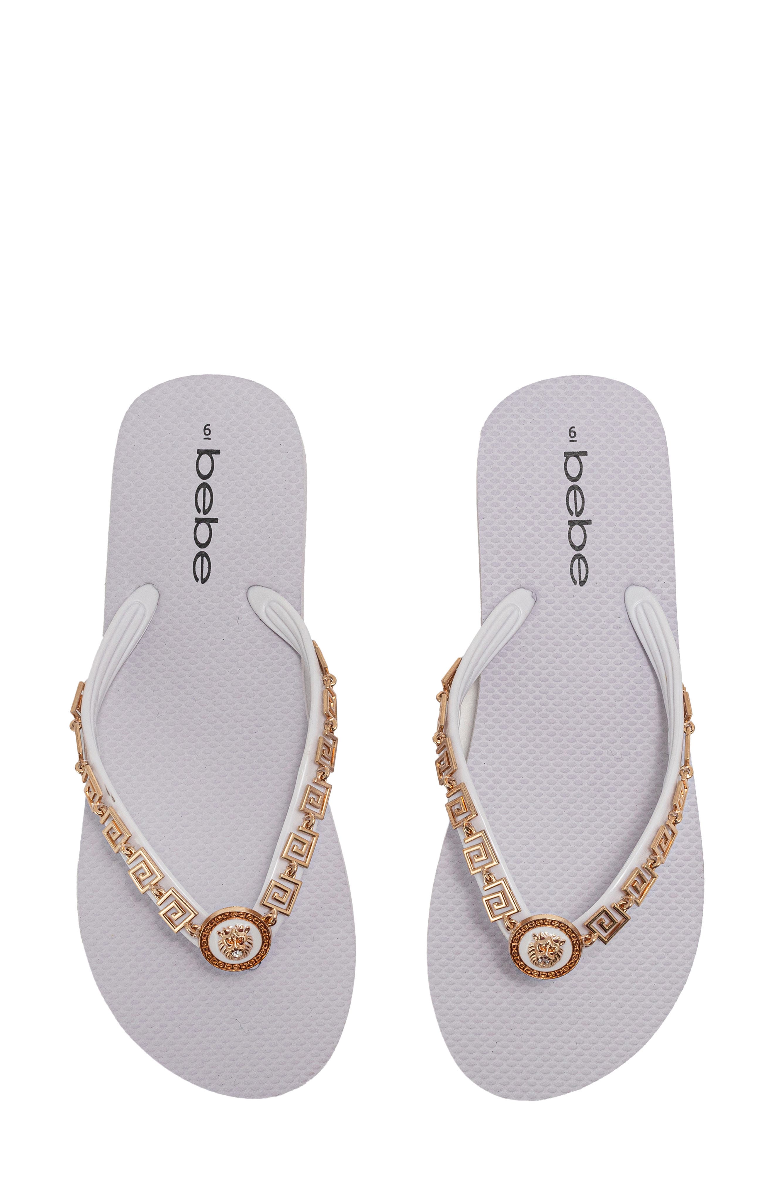 Lion Charm Thong Flip Flop, Alternate, color, WHITE