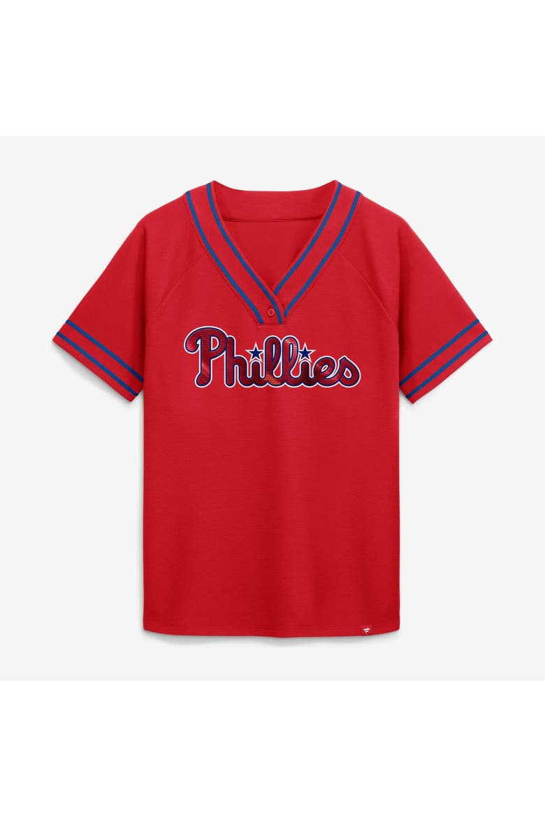 Women's Fanatics Red Philadelphia Phillies Diva Race Ahead Raglan V-Neck T-Shirt, Alternate, color, Red