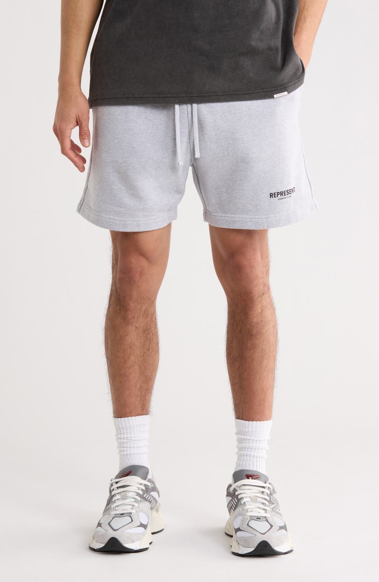Represent Owners' Club Cotton Logo Shorts, Main, color, Ash Grey/ Black