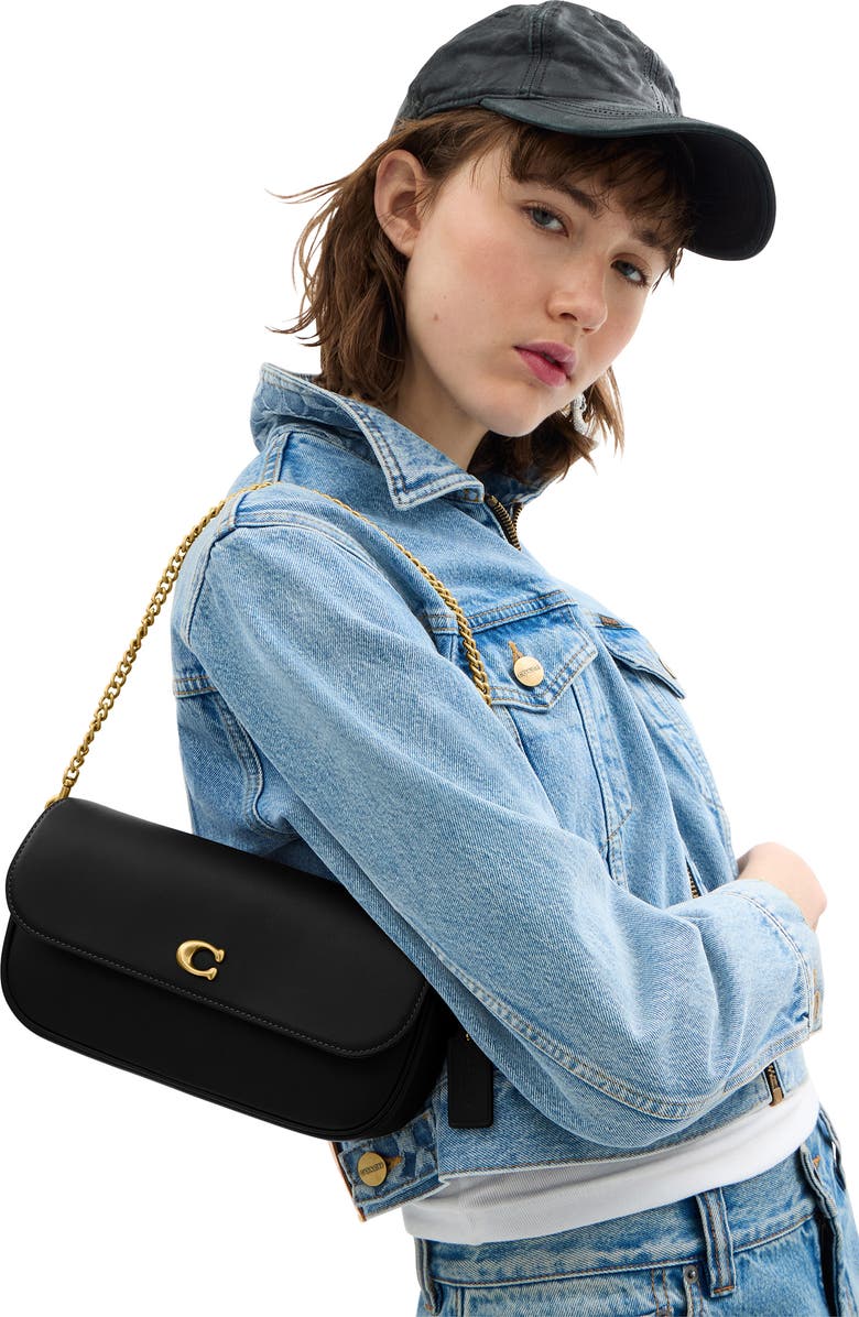 COACH Brook Refined Calf Leather Flap Chain Bag, Alternate, color, B4/ Black