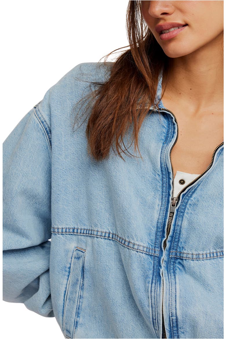 Birdie Relaxed Denim Bomber Jacket, Alternate, color, MOCKINGBIRD