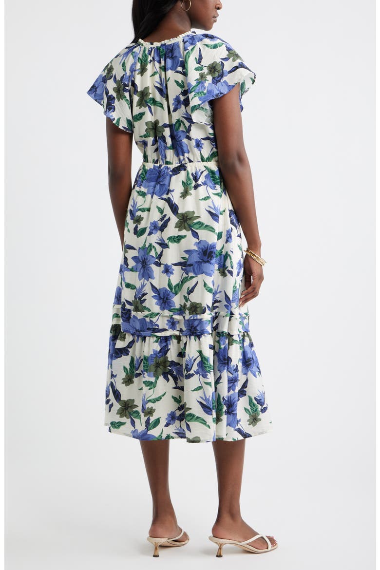 Front Button Midi Dress, Alternate, color, IVORY- BLUE SEA FLORAL