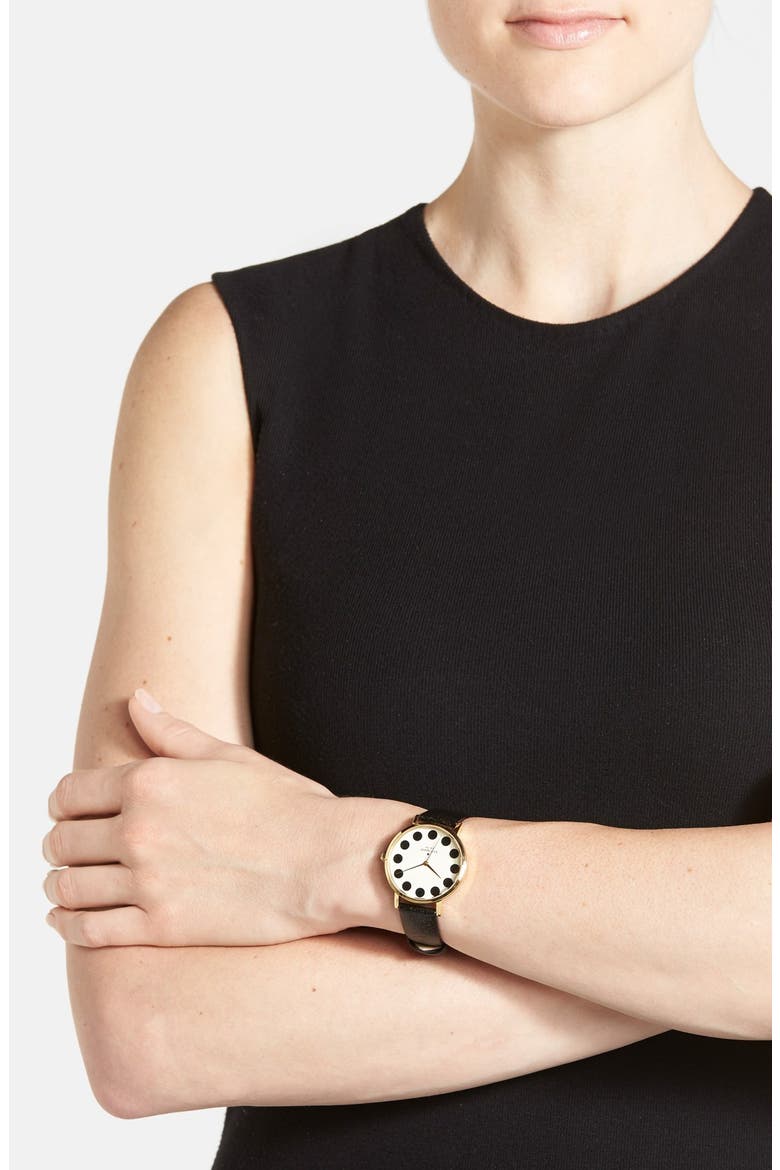 'metro' patterned dial watch, Alternate, color, BLACK DOT