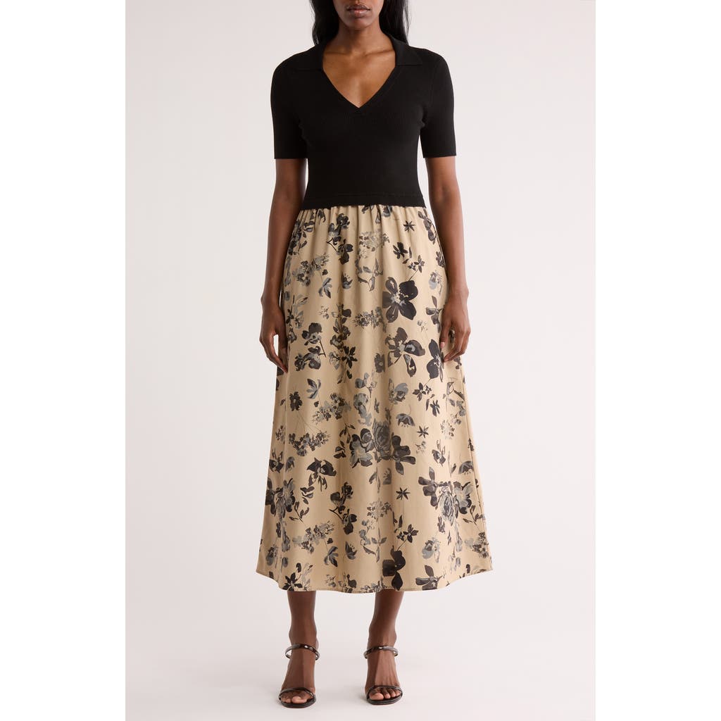 Ellen Tracy Collared Mixed Media Dress In Multi