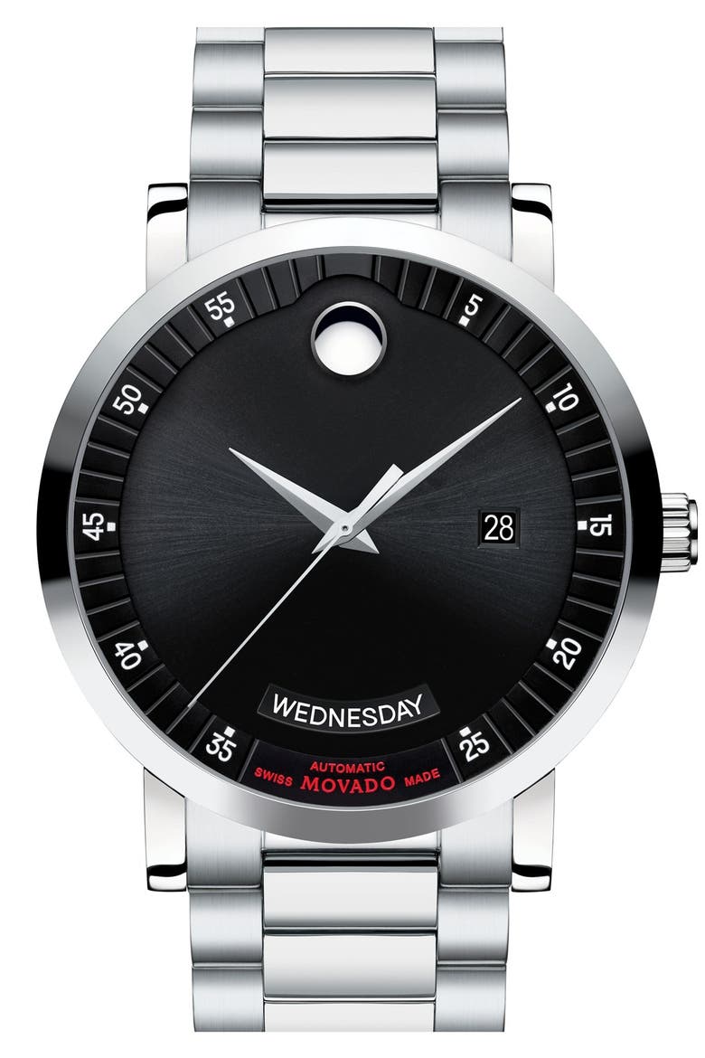 'Red Label' Automatic Bracelet Watch, 42mm, Main, color, SILVER/ BLACK