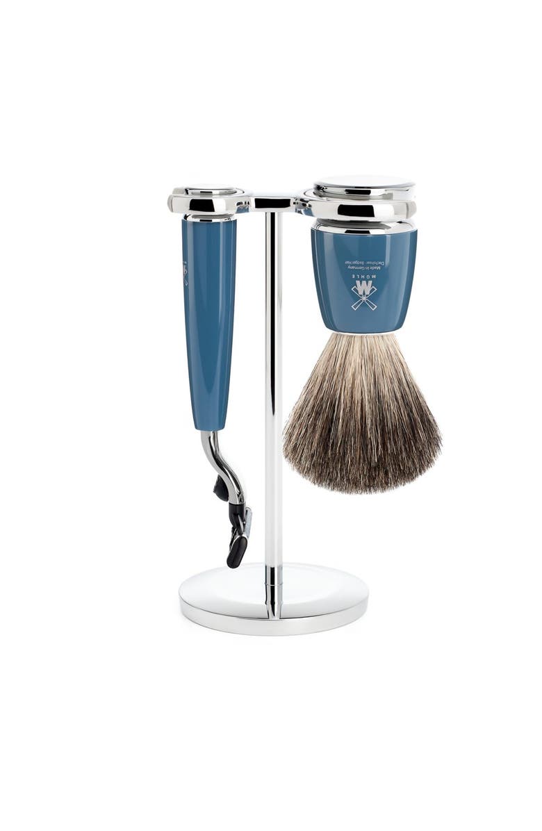 MÜHLE Rytmo Petrol Blue 3 Pc. Pure Badger / Mach3 Shaving Set, Main, color,