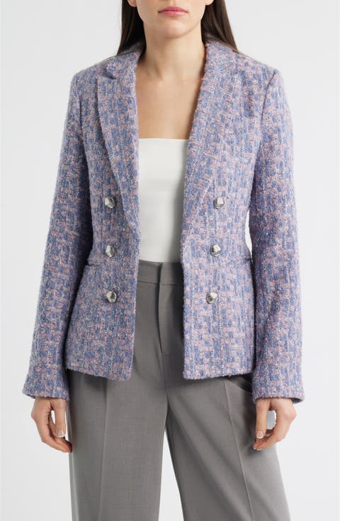 Faux Double Breasted Metallic Tweed Blazer (Petite)