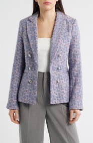 Tahari ASL Faux Double Breasted Metallic Tweed Blazer