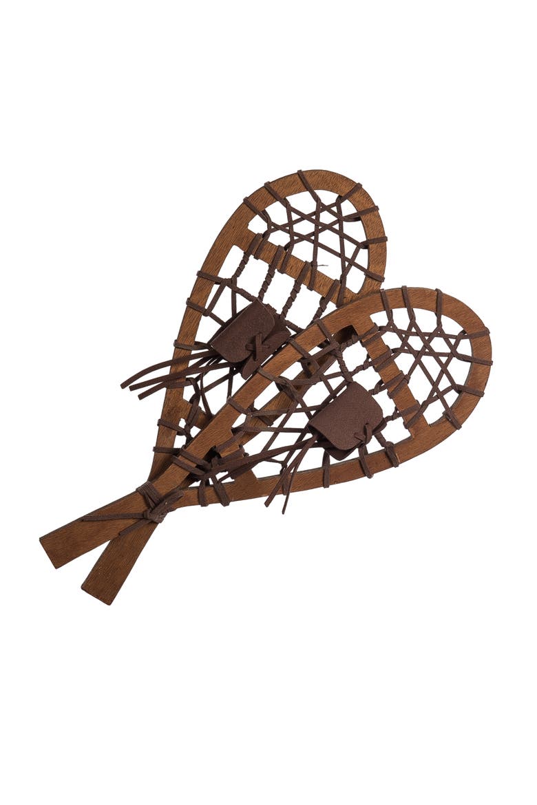 Snowshoes Winter Sports Sculptural Wall Decor, Main, color, Brown