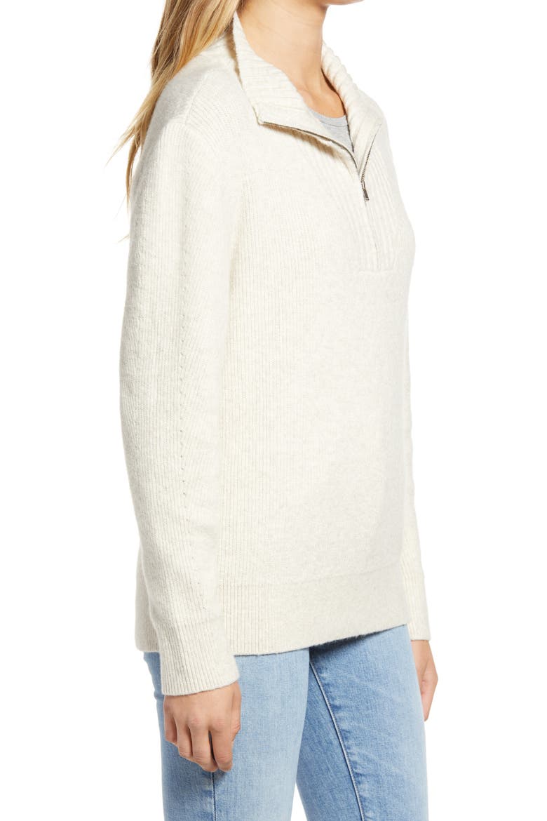 Quarter Zip Mock Neck Sweater, Alternate, color, BEIGE OATMEAL LIGHT HEATHER