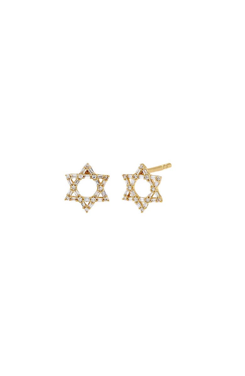 BY ADINA EDEN Diamond Solitaire X Baguette Star of David Stud Earring 14K, Main, color, 