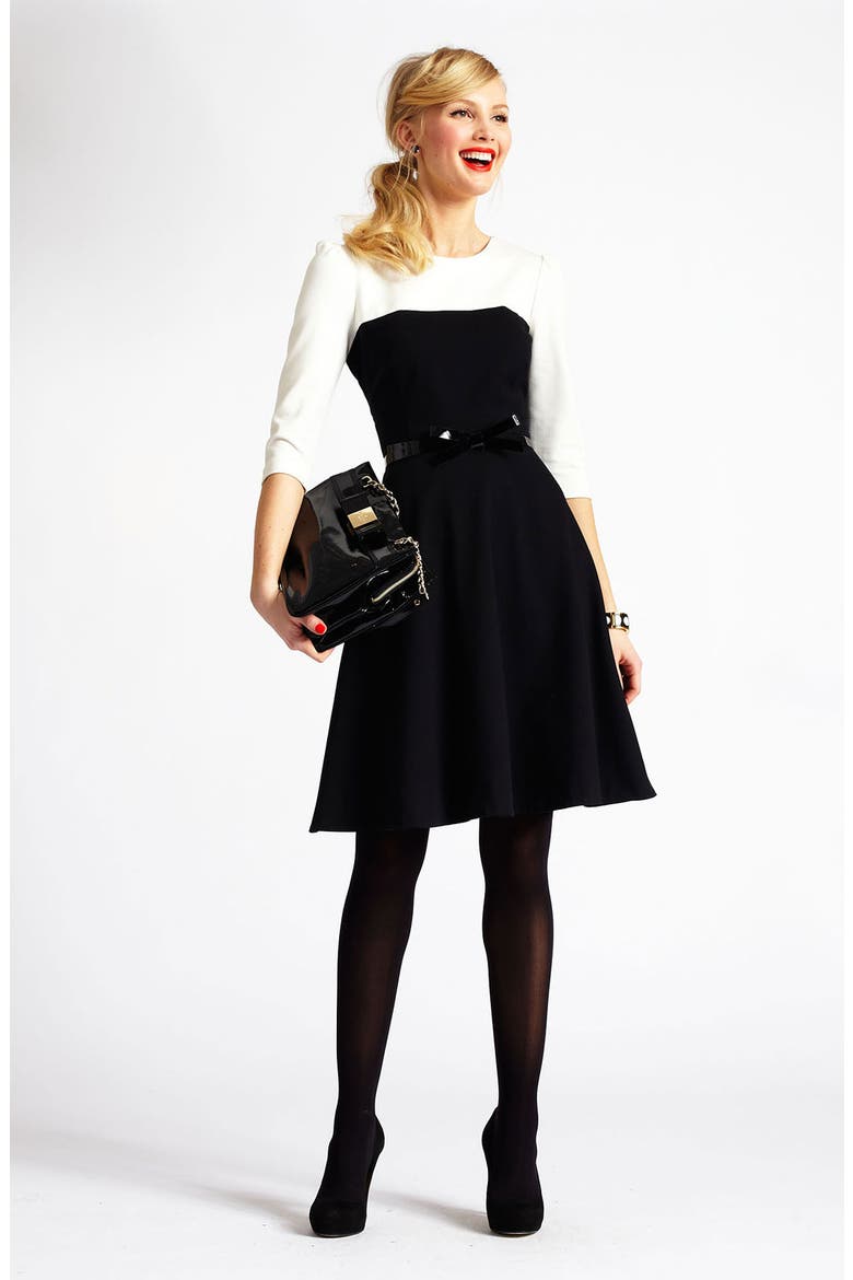 'olsen' colorblock fit & flare dress, Alternate, color, CREAM/ BLACK