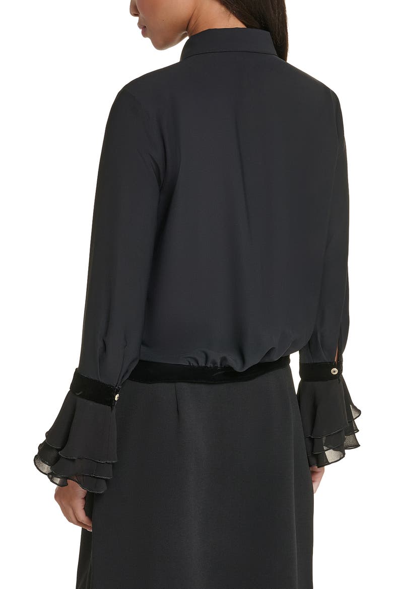 Velvet Trim Georgette Shirt, Alternate, color, BLACK
