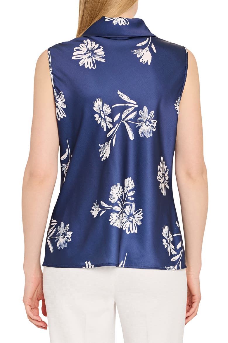 Floral Sailor Tie Sleeveless Top, Alternate, color, NAVY IVORY