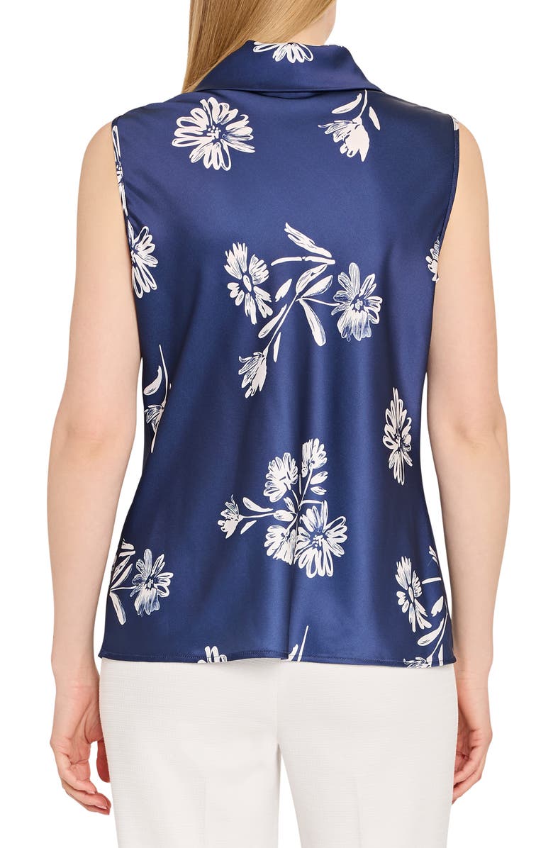 Tahari ASL Floral Sailor Tie Sleeveless Top, Alternate, color, Navy Ivory