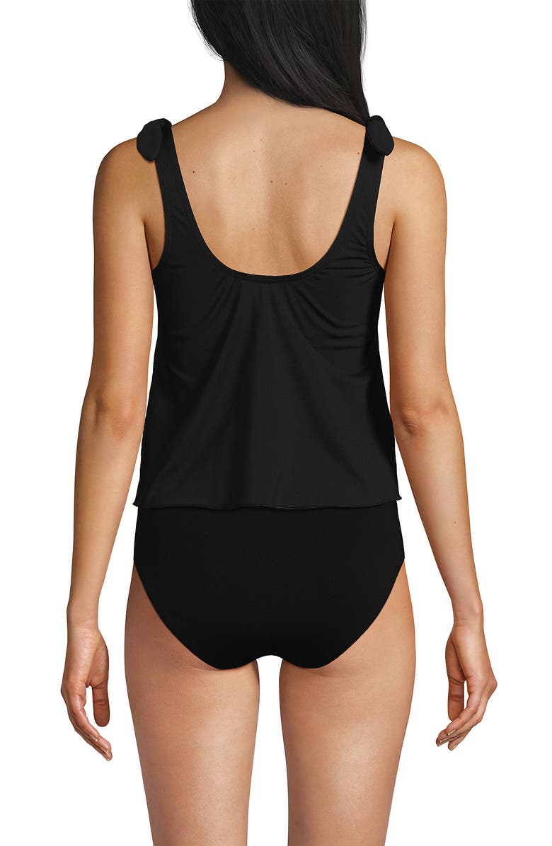 Lands' End Chlorine Resistant V-neck Shoulder Tie Flutter Tankini Swimsuit Top, Alternate, color, Black
