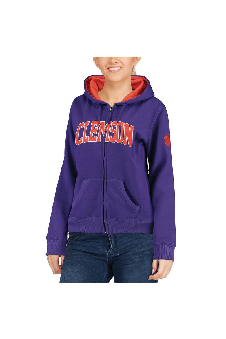 Women's Purple Clemson Tigers Arched Name Full-Zip Hoodie, Alternate, color, Purple
