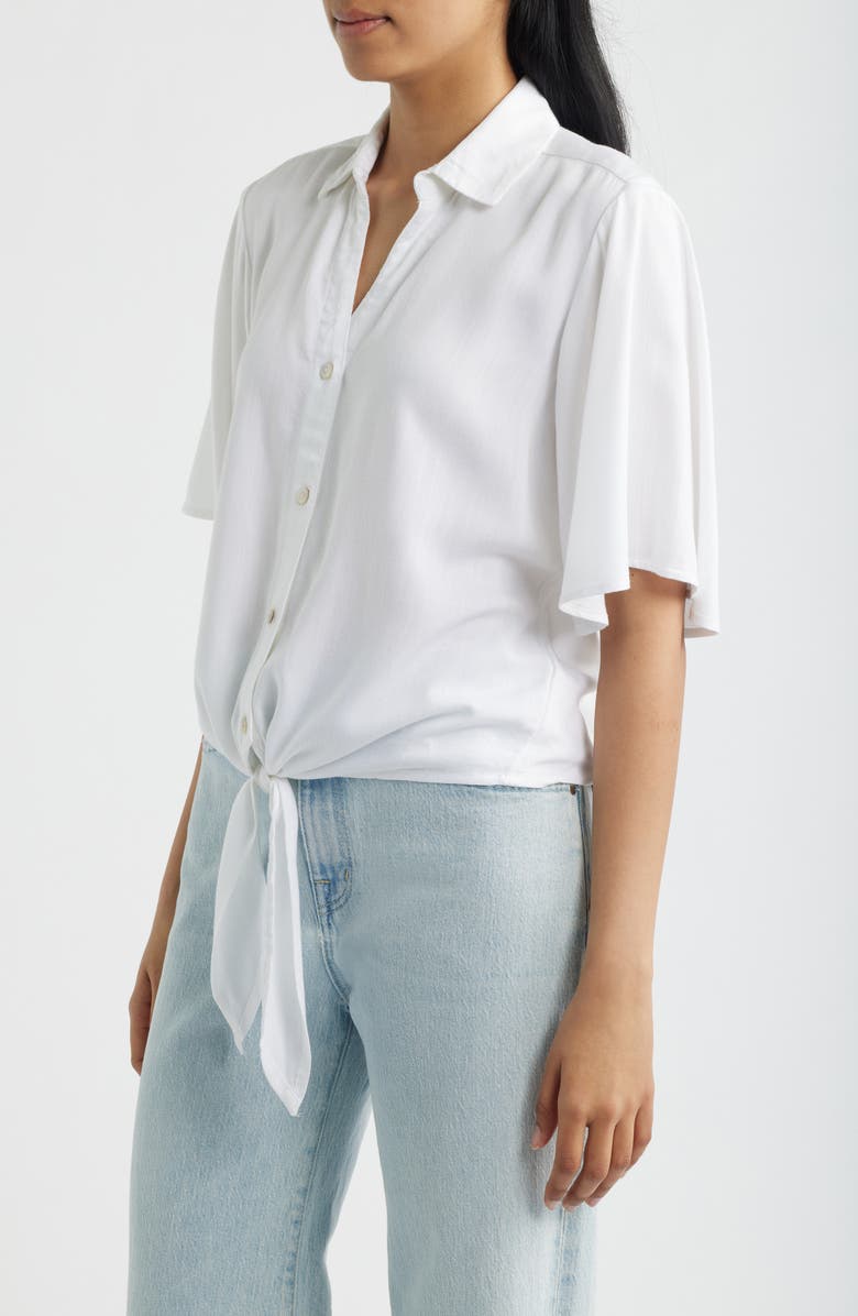 beachlunchlounge Roxanna Tie Hem Shirt, Alternate, color, White