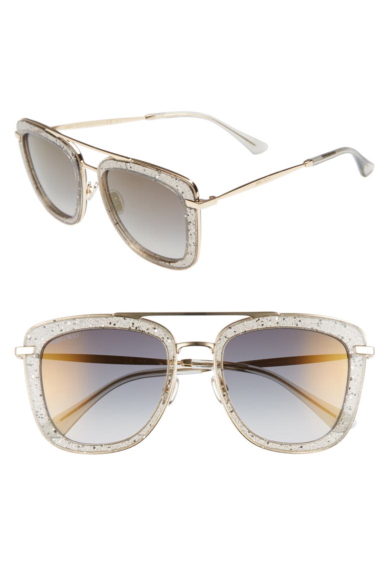 Glossy 53mm Square Sunglasses, Main, color, GREY/ GOLD