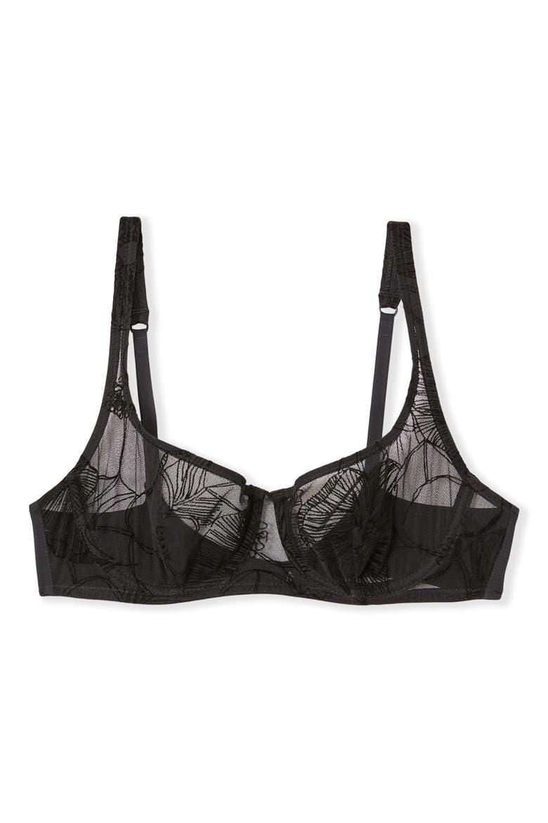 Badinage Embroidered Underwire Balconette Bra, Alternate, color, BLACK