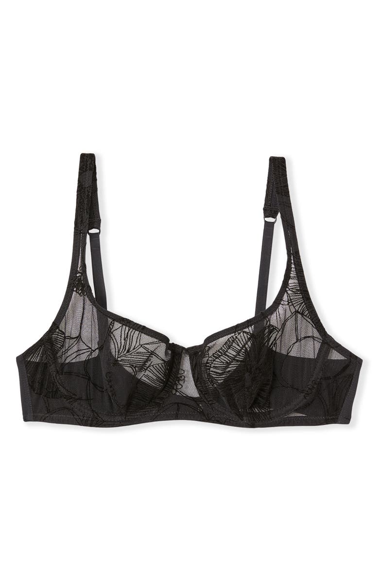 Etam Badinage Embroidered Underwire Balconette Bra, Alternate, color, Black