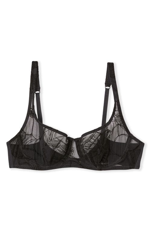 Etam Badinage Embroidered Underwire Balconette Bra In Black