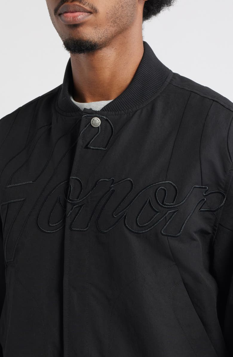 HONOR THE GIFT Logo Embroidery Bomber Jacket, Alternate, color, Black