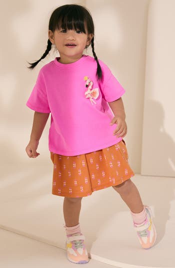 Kids' Pink Flaningo Cotton Top & Skirt Set