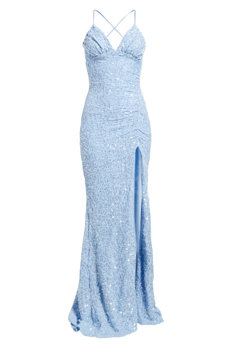 Sequin Lace-Up Back Mermaid Gown, Alternate, color, PERRY