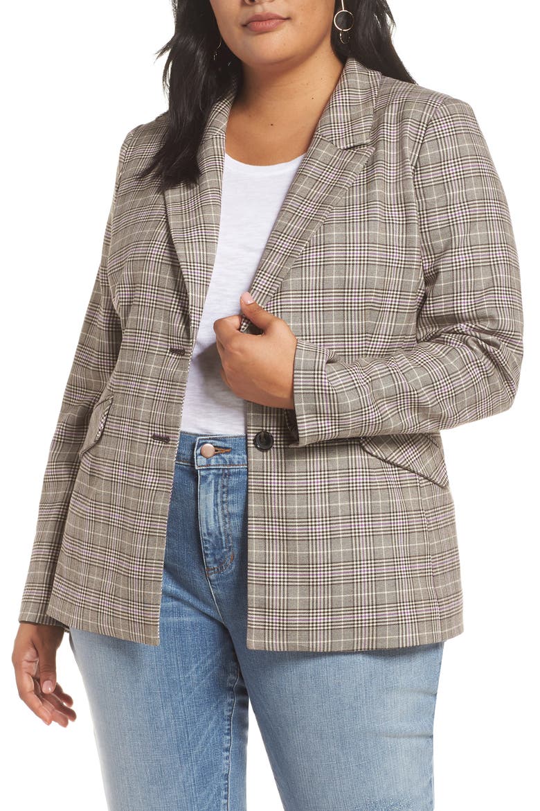 Dart Detail Blazer, Main, color, BROWN- PURPLE CHECK