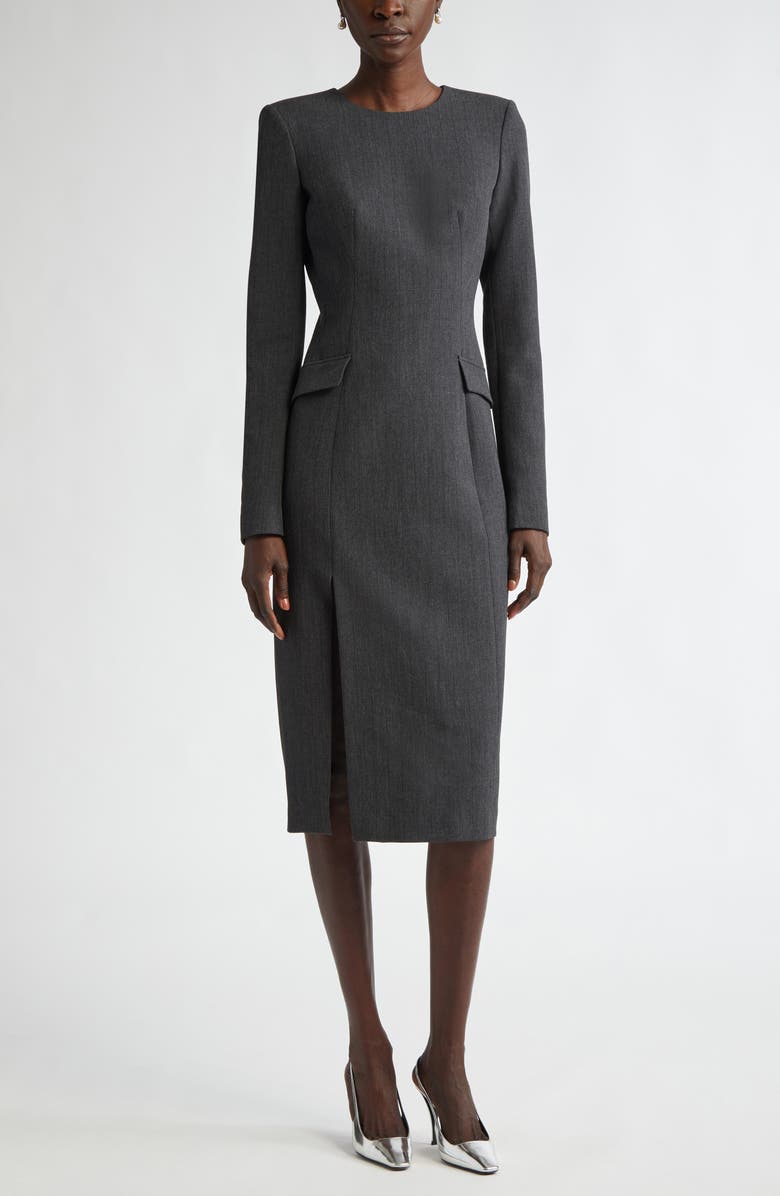 ST. JOHN Pinstripe Long Sleeve Luxe Suiting Dress, Main, color, 