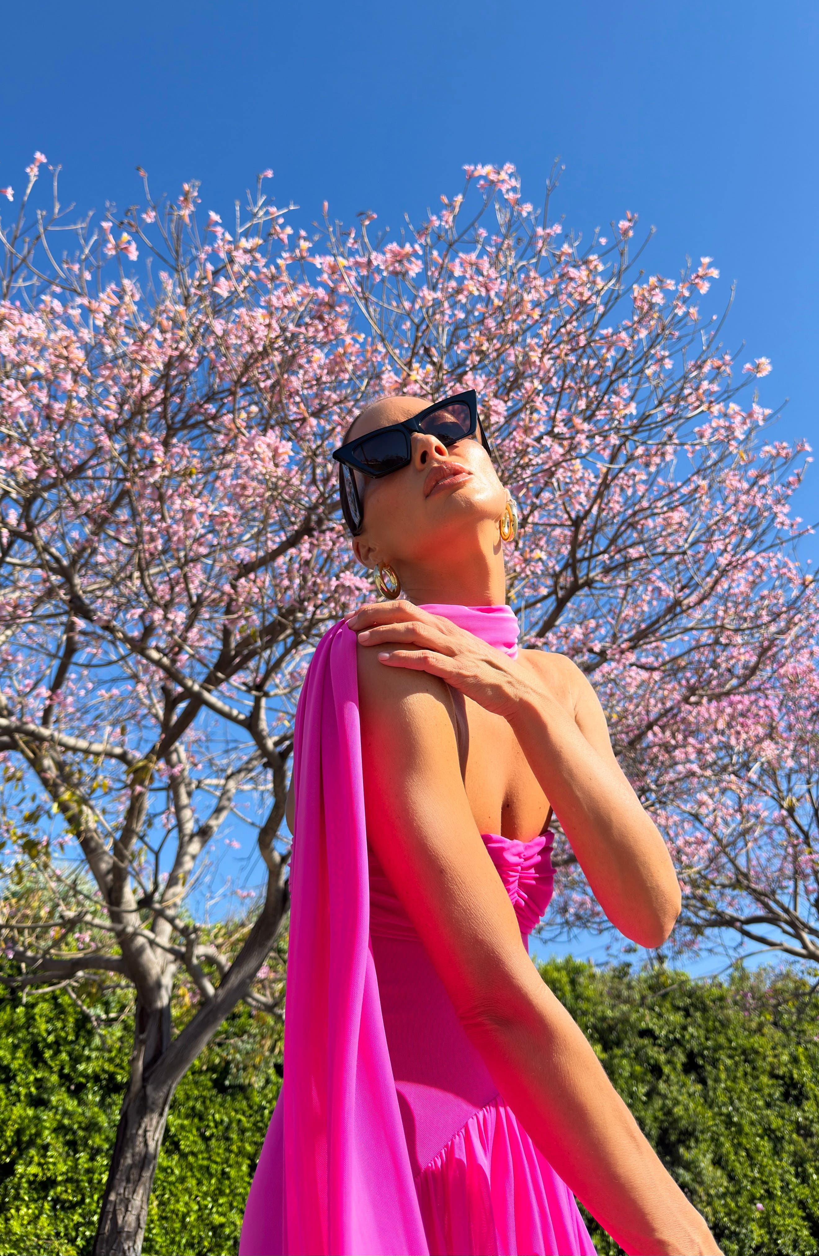 pink dress scarf Strapless Scarf Maxi Dress Pink