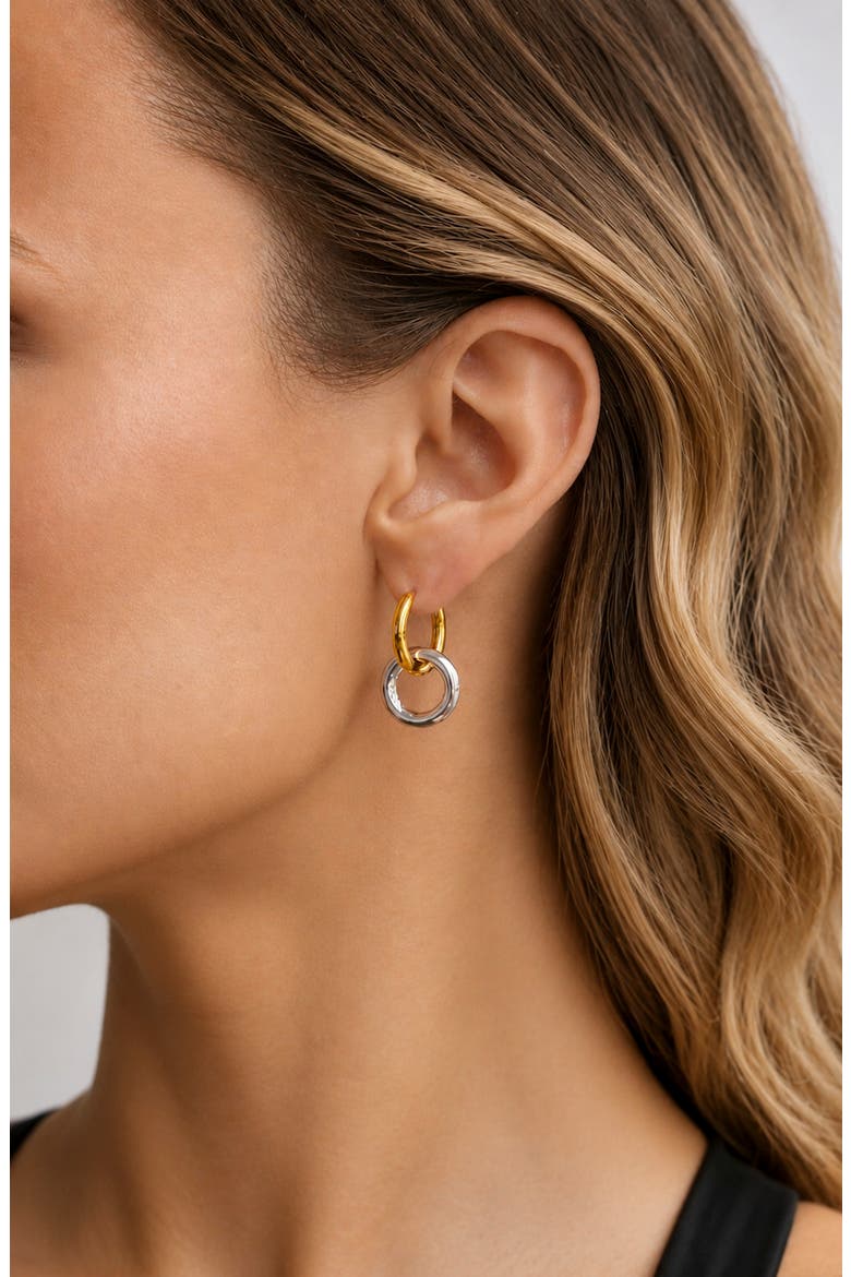 Double Hoop Huggie Earrings, Alternate, color, GOLD/ SILVER