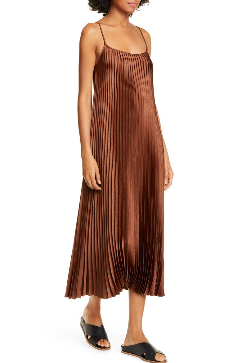Pleated Satin Slipdress, Alternate, color, SYCAMORE SEED