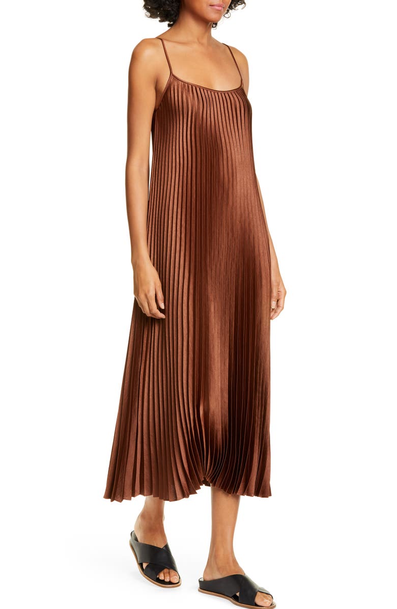Vince Pleated Satin Slipdress, Alternate, color, 