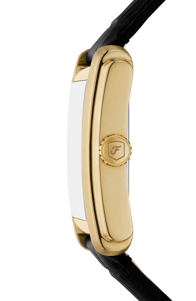 Fossil Carraway Leather Strap Watch, 30mm, Alternate, color, Black / Gold