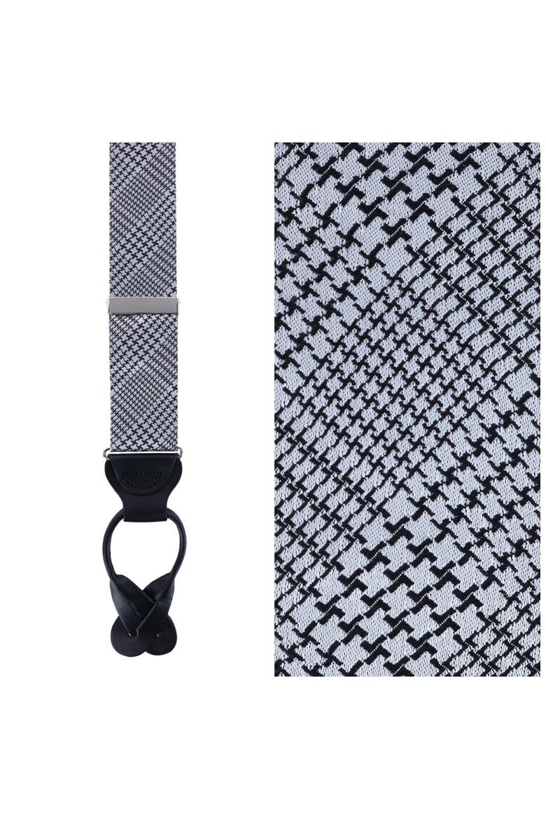 Benji Houndstooth Plaid Silk Suspenders, Alternate, color, BLACK