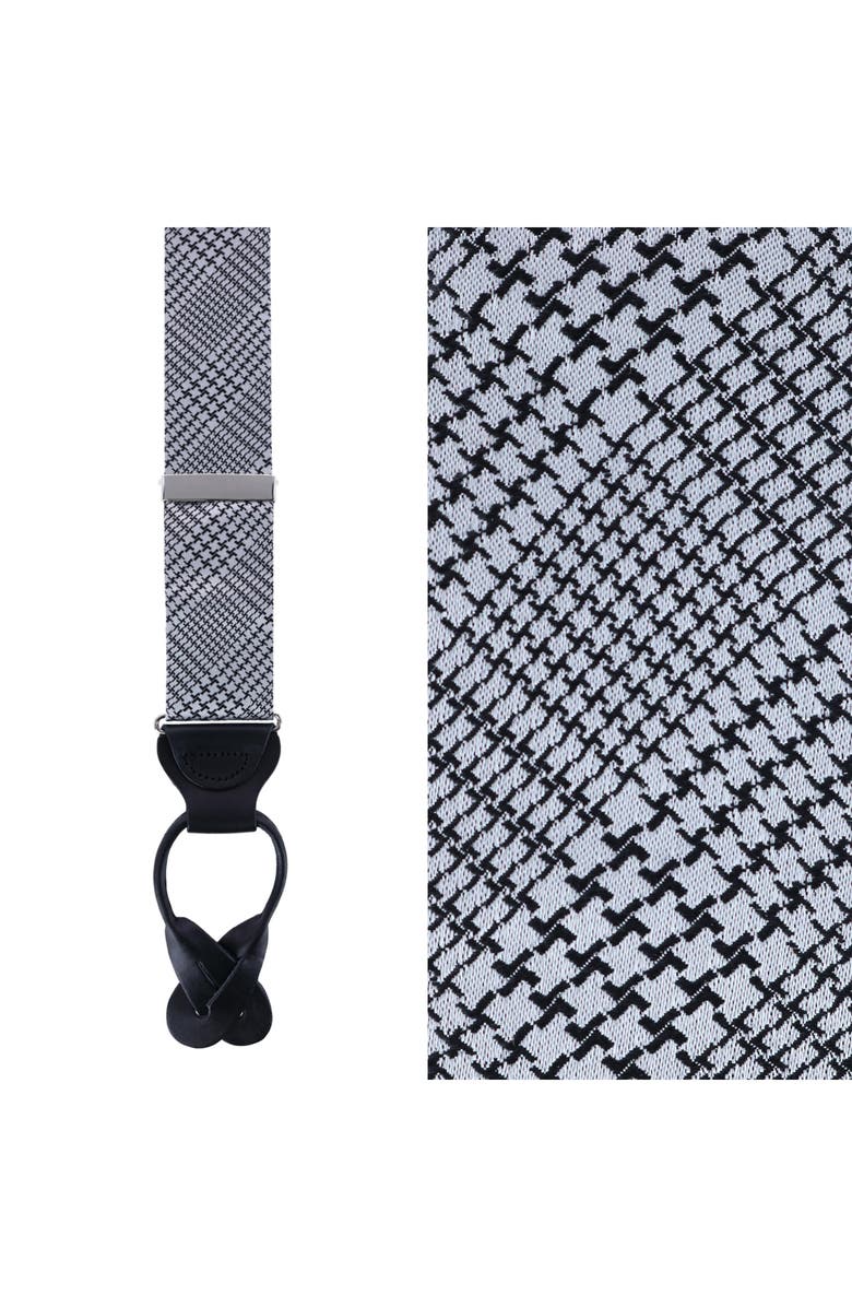 Trafalgar Benji Houndstooth Plaid Silk Suspenders, Alternate, color, Black