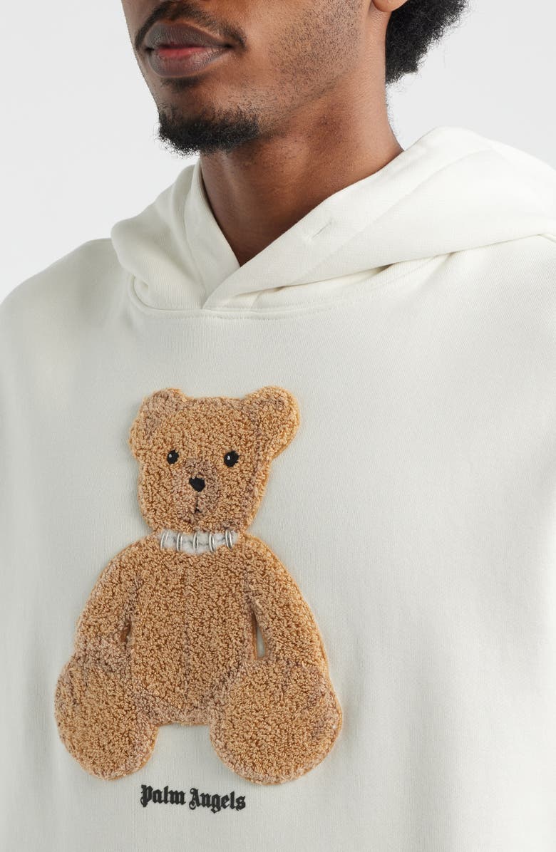 Palm Angels Bear Regular Fit Stretch Cotton Hoodie, Alternate, color, Off White Brown