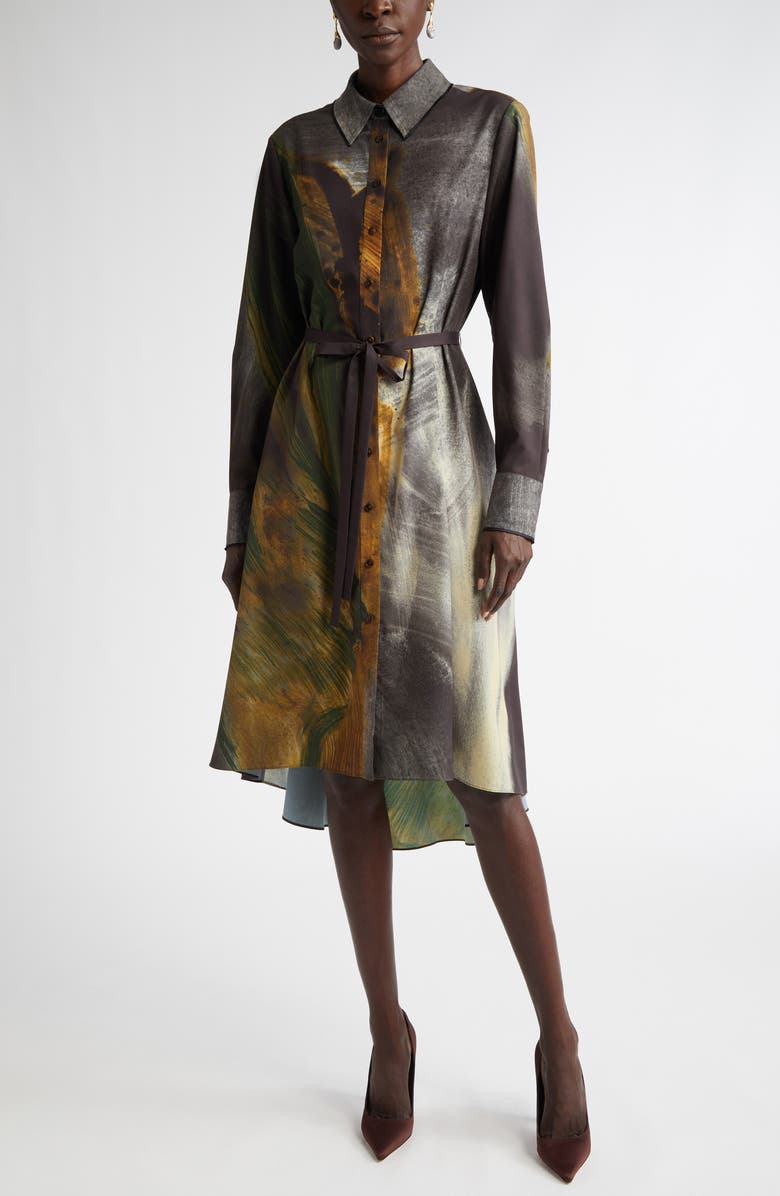 Jason Wu Collection Brushstroke Print Oversize Long Sleeve Shirtdress, Main, color, Black Multi