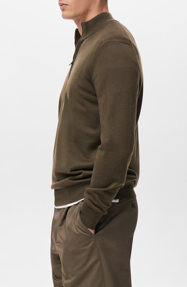 MANGO Perkins Wool Quarter Zip Sweater, Alternate, color, Olive Green