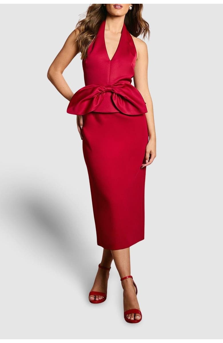 Coast Halter Neck Satin Column Midi Dress, Alternate, color, Red