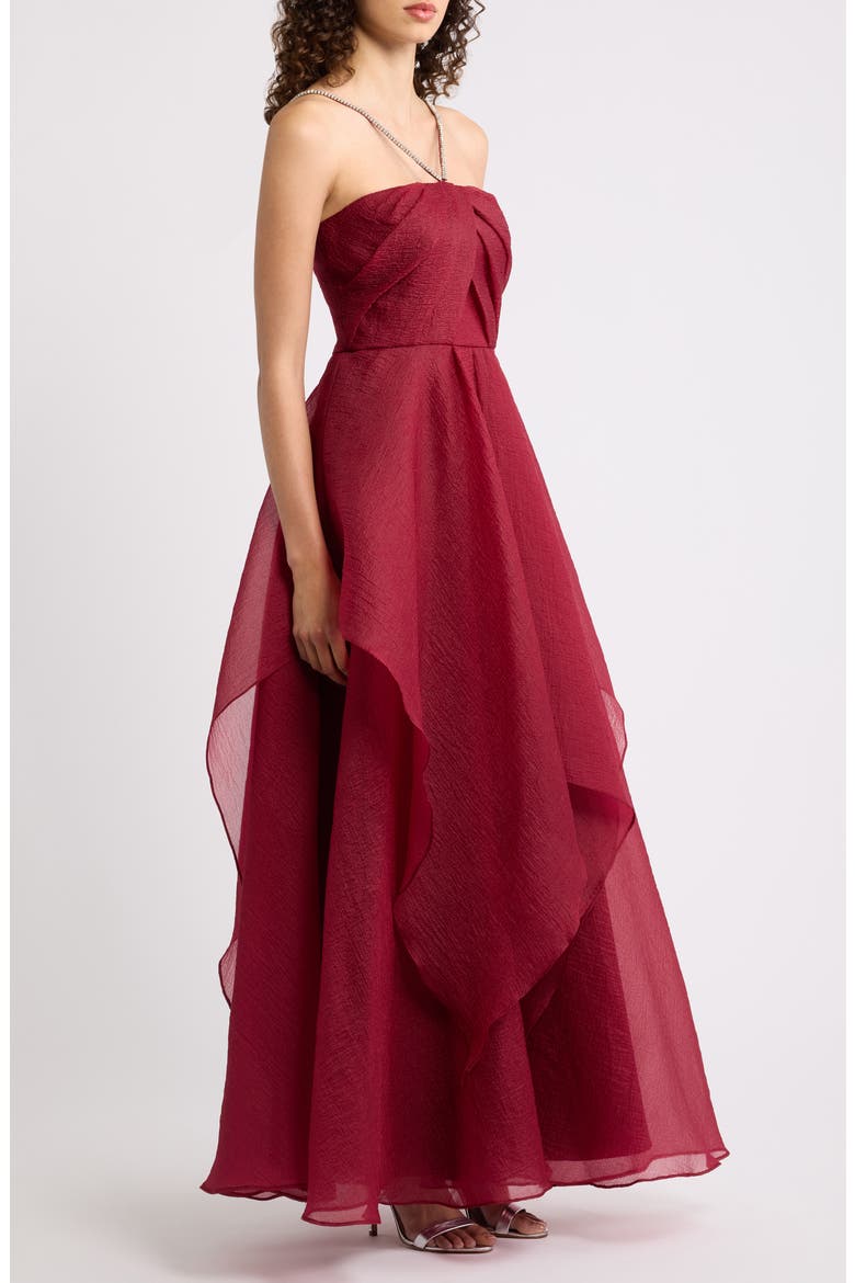 Embellished Strap Tiered Ballgown, Alternate, color, WINE
